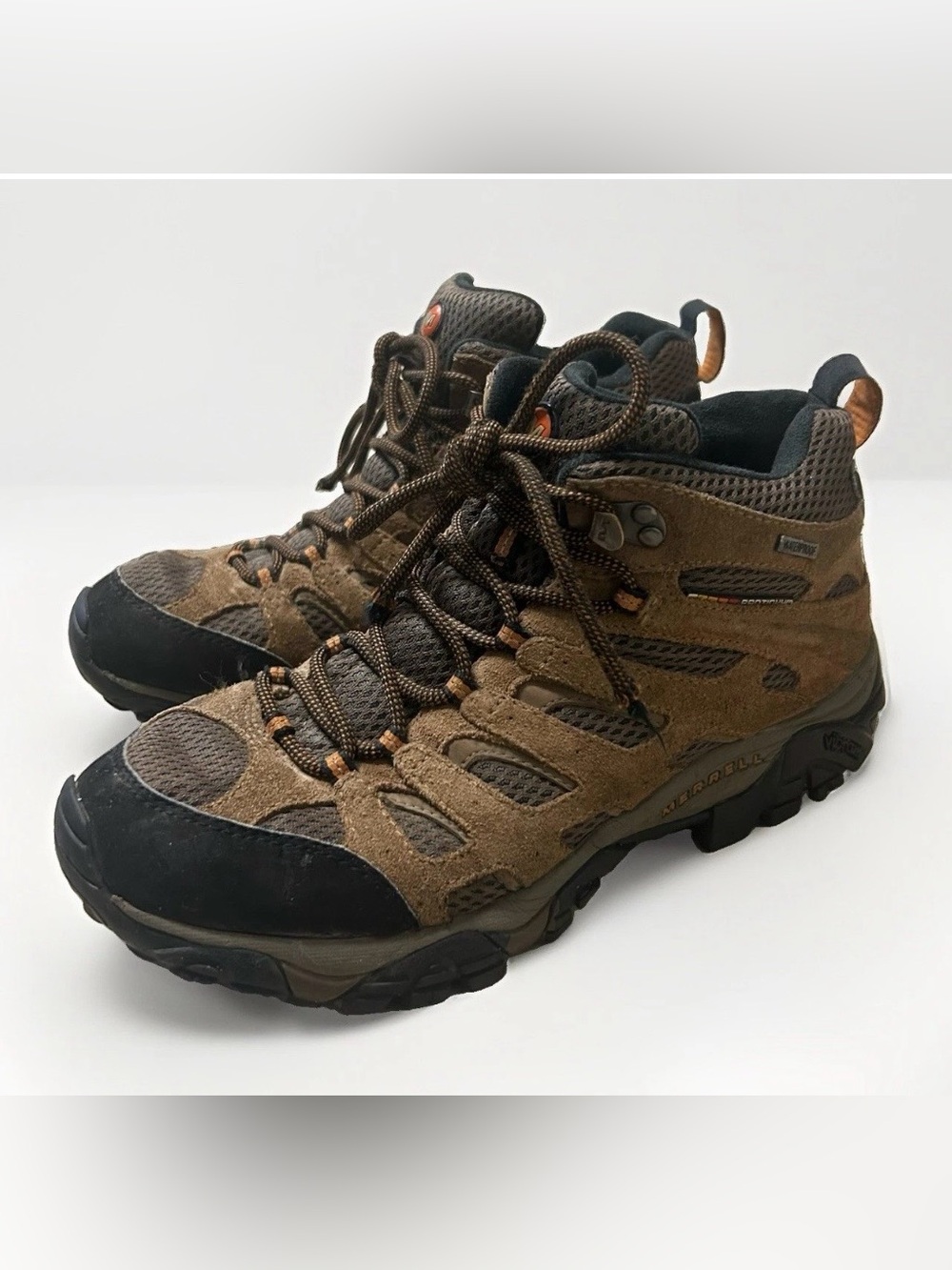 Merrell Boots Moab 3 Mid Mens 8.5 Brown Waterproof Outdoor Hiking Trail Vibram